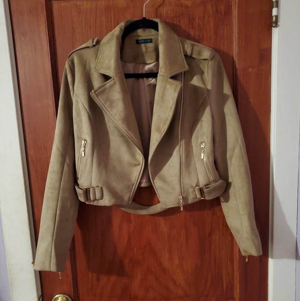 Cropped Faux Suede Moto Jacket